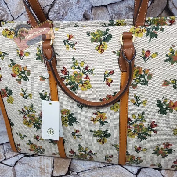 #bagsavenue Yellow Green Floral Christmas Tory Burch Daisy Printed Jumbo - Picture 3 of 16